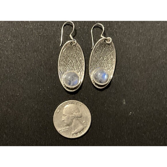 925 Textured Moonstone Earrings Fish Hook - Picture 3 of 4